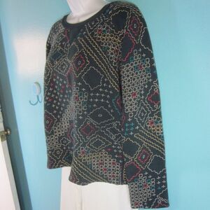 Leon & Harper Womens Size S Embroidered Dark Green Cotton Pullover Sweatshirt